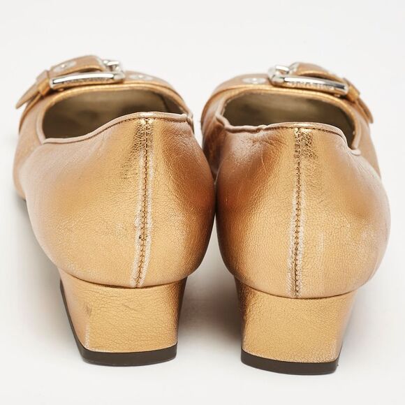 Dolce & Gabbana Metallic Gold Leather Block Heel Pumps Size 39